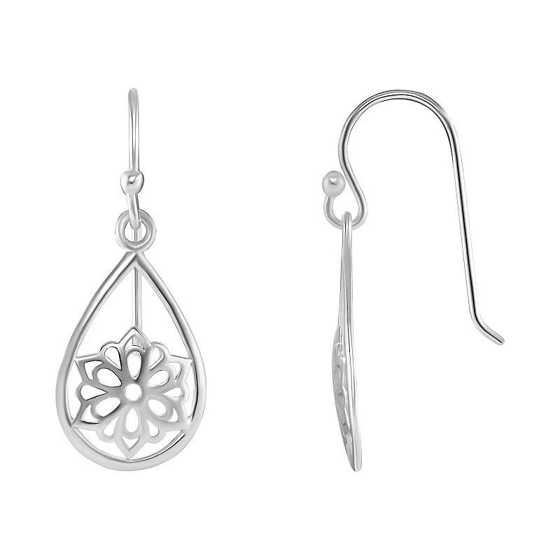 PRIMROSE Sterling Silver Polished Teardrop Flower Earrings, Womens, Silver Tone Product Image