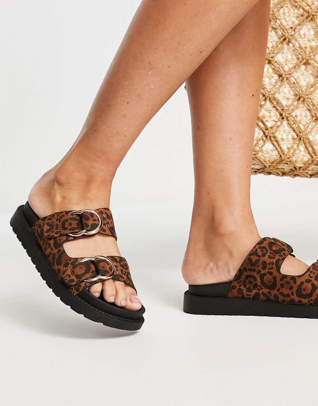 New Look double buckle sandals in animal print Product Image