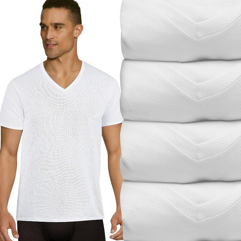 Hanes Ultimate Mens X-Temp V-Neck Undershirt 4-Pack White XL Product Image