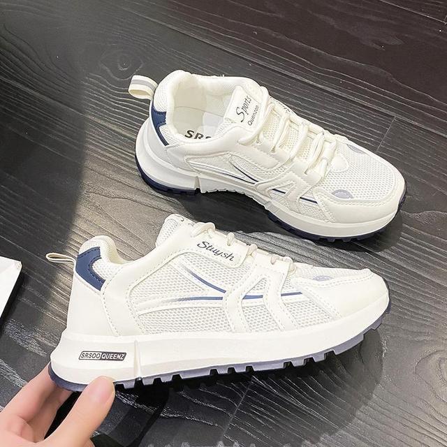 Platform Two Tone Mesh Panel Lace-Up Sneakers Product Image