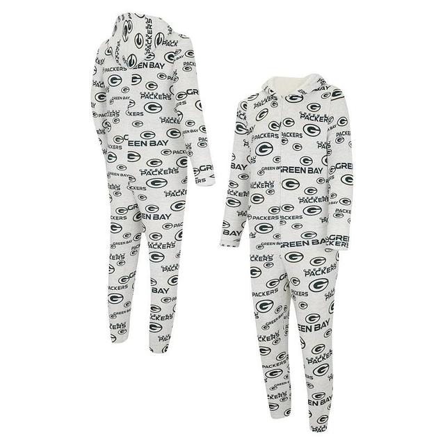 Mens Concepts Sport White Green Bay Packers Allover Print Docket Union Full-Zip Hooded Pajama Suit Product Image