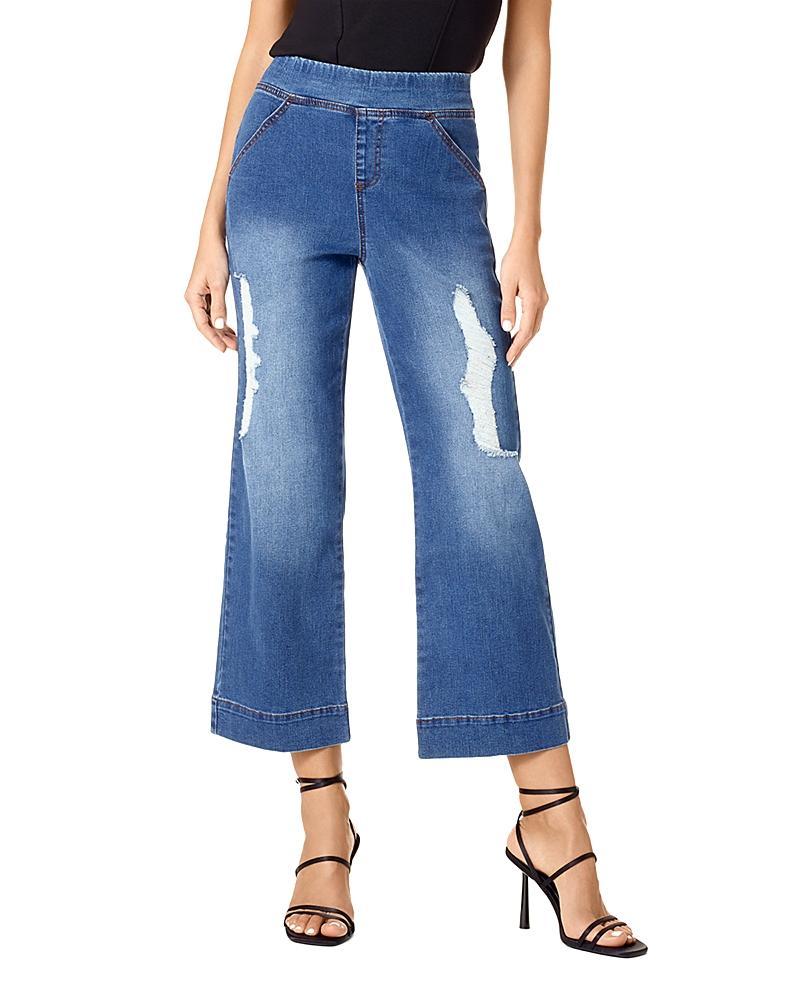 Hue Ripped Crop Flare Stretch Denim Leggings Product Image