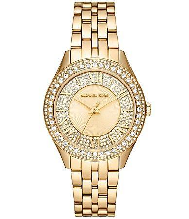 Michael Kors Womens Harlowe Three-Hand Gold-Tone Stainless Steel Bracelet Watch, 38mm Product Image