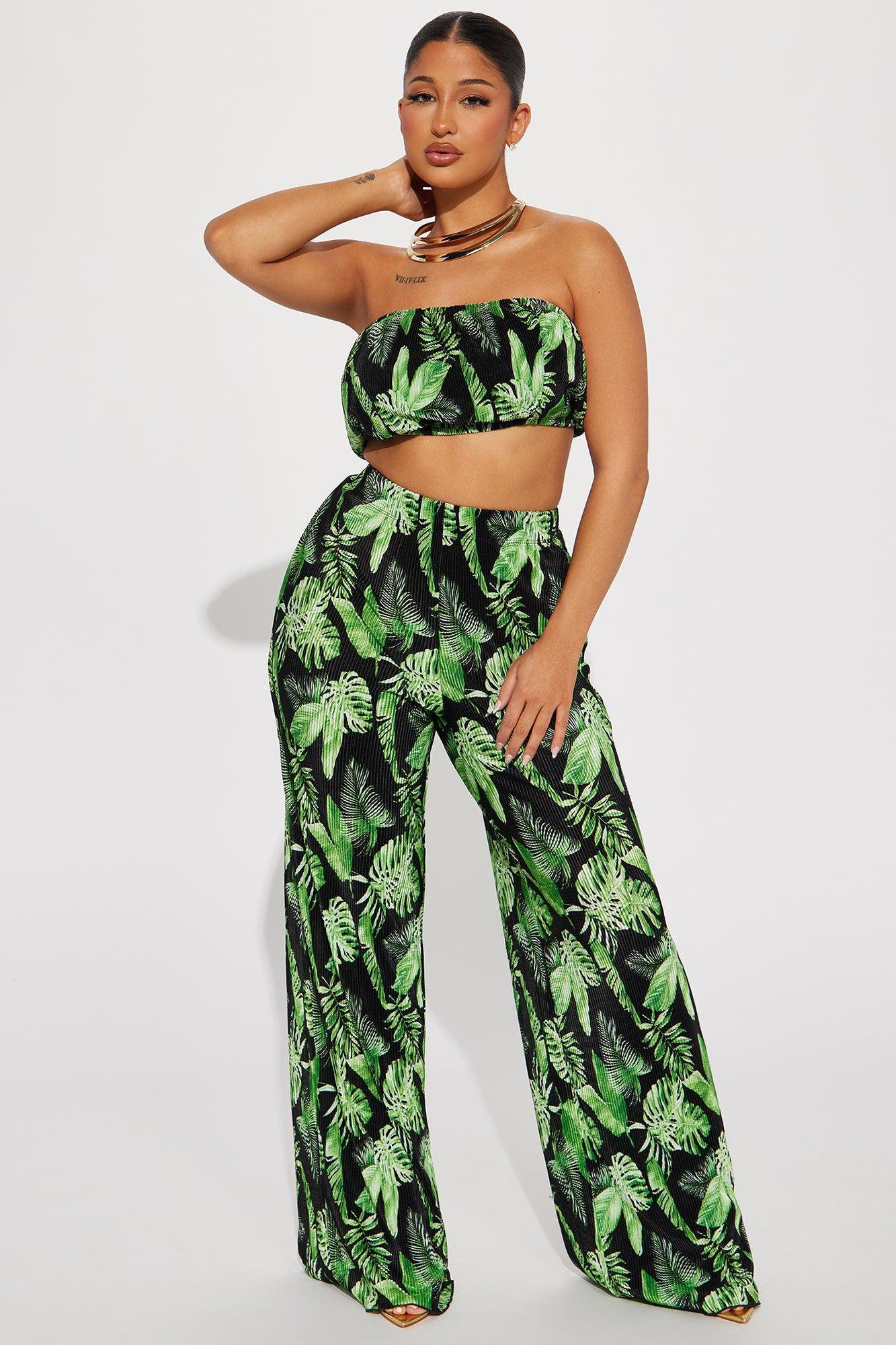 Island Dreams Plisse Pant Set - Black/Green product image