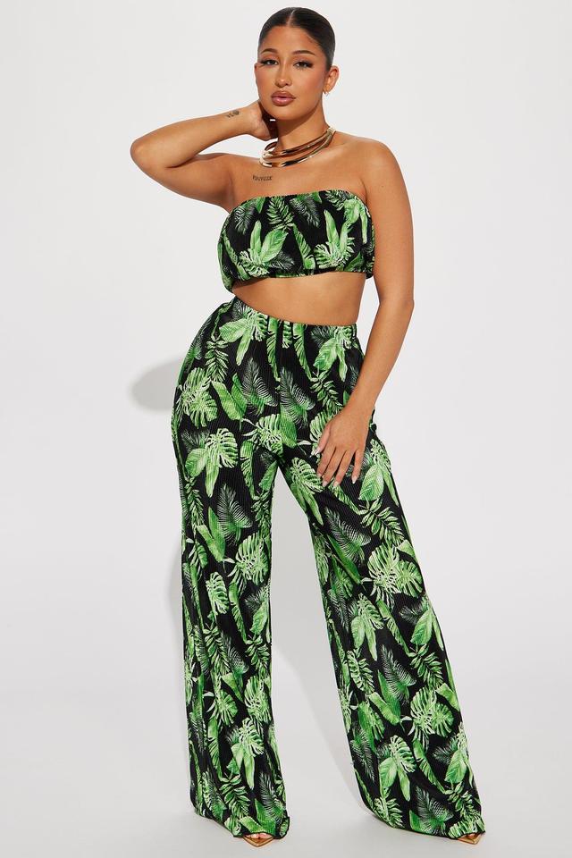 Island Dreams Plisse Pant Set - Black/Green Product Image