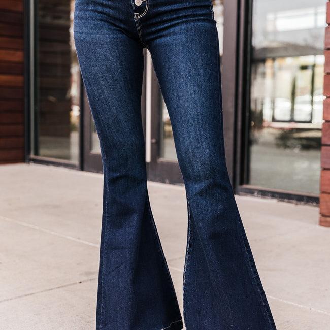 Whitney Button Front Dark Wash Flare Jeans FINAL SALE Product Image