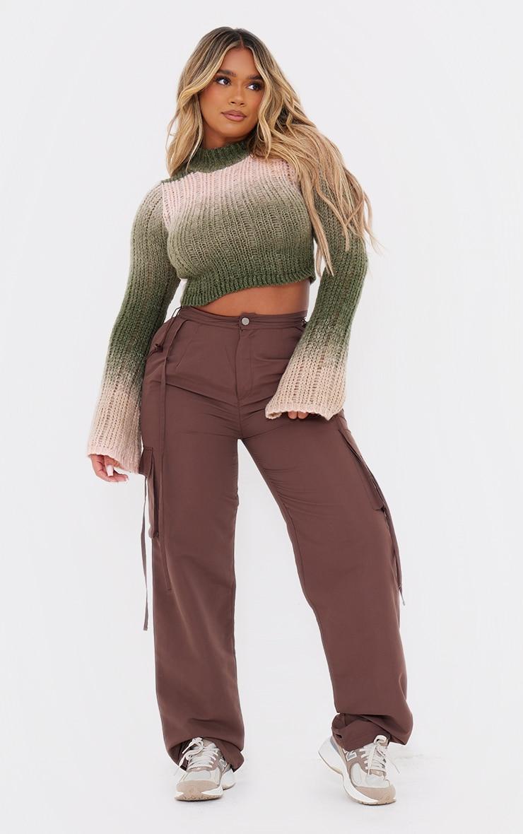 Shape Olive Stripe Knit High Neck Sweater Product Image