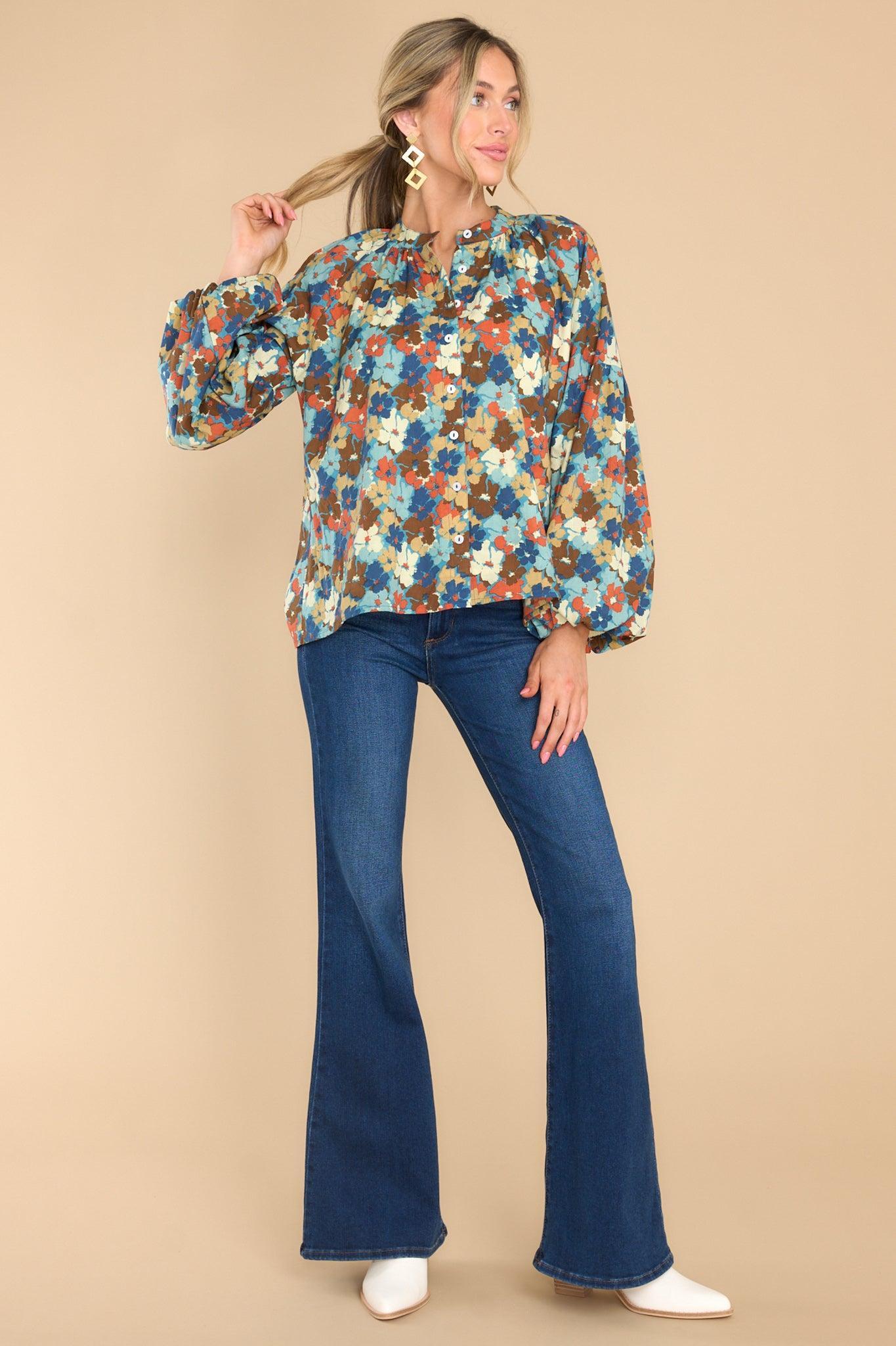 Emory Fleur Multi Cotton Button Front Top Blue Product Image