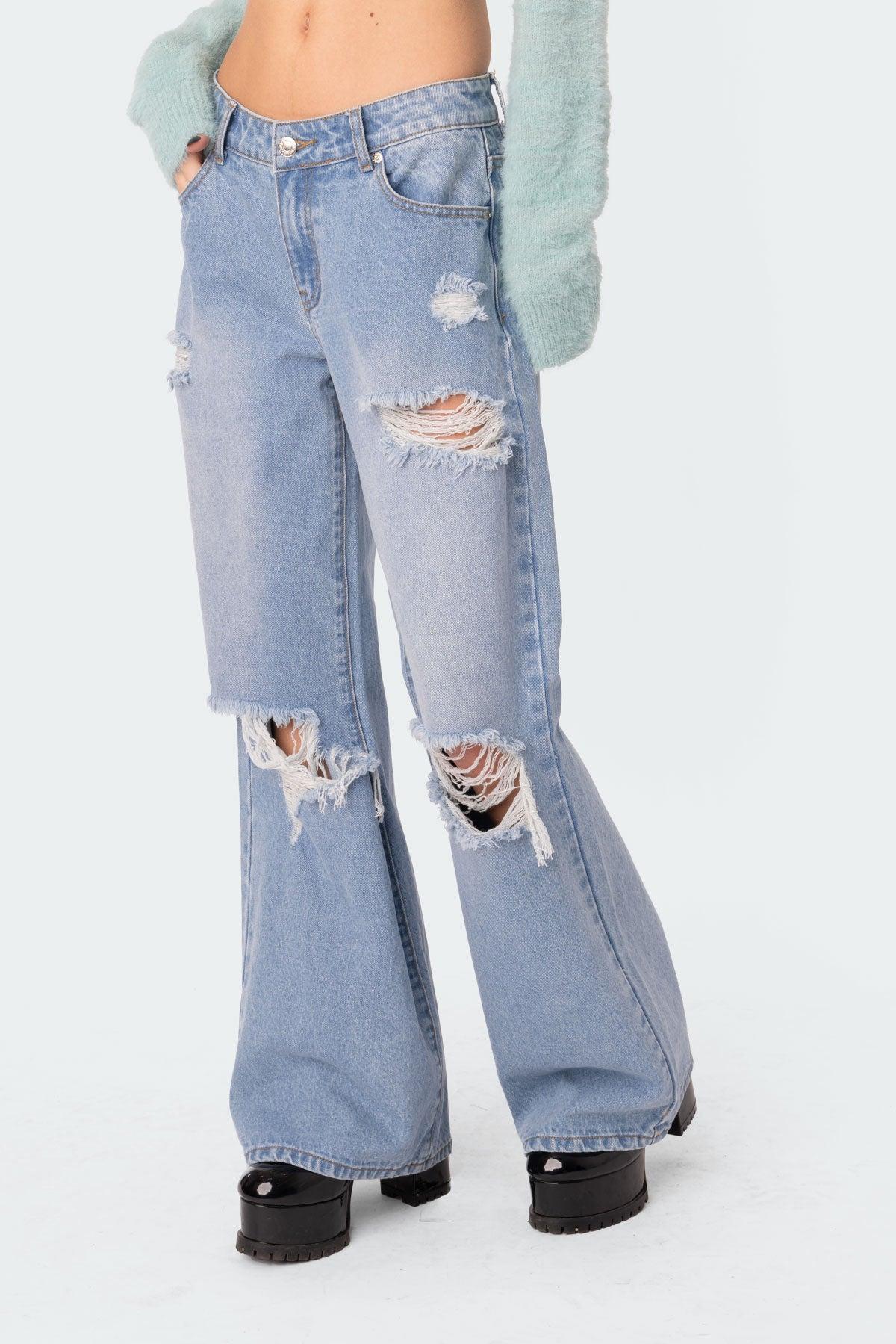 Distressed Low Rise Boyfriend Jeans Product Image