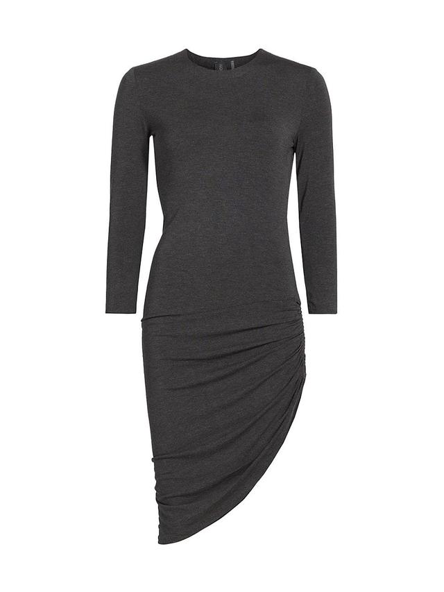 Norma Kamali 3/4 Sleeve Crewneck Side Drape Mini Dress (Dark Grey) Women's Dress Product Image