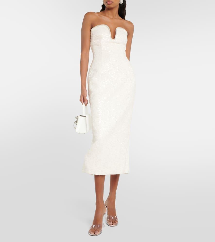 Embellished Boucle Midi Sheath Dress In White Product Image