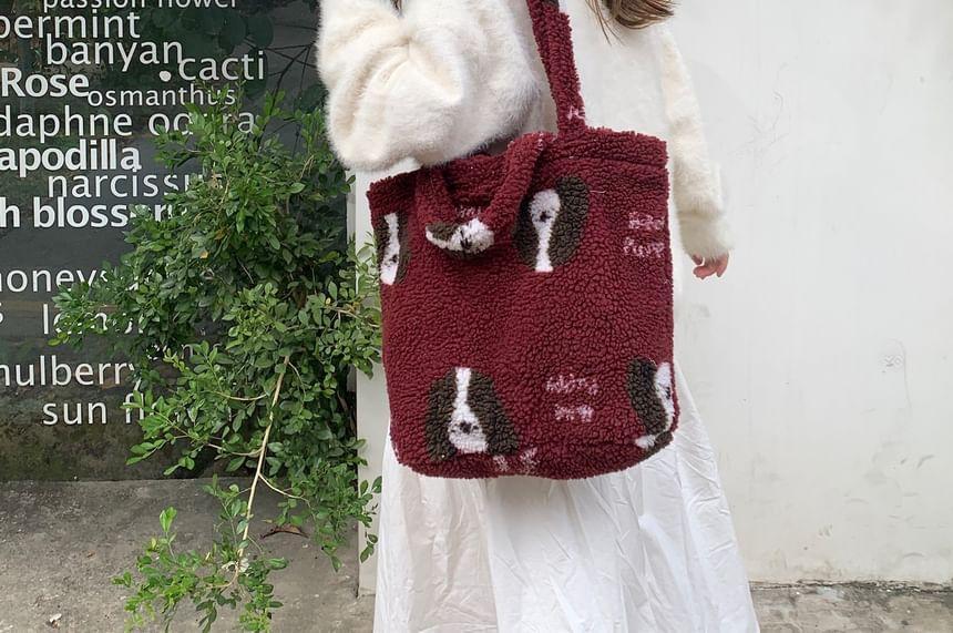 Patterned Faux Shearling Tote Bag Product Image