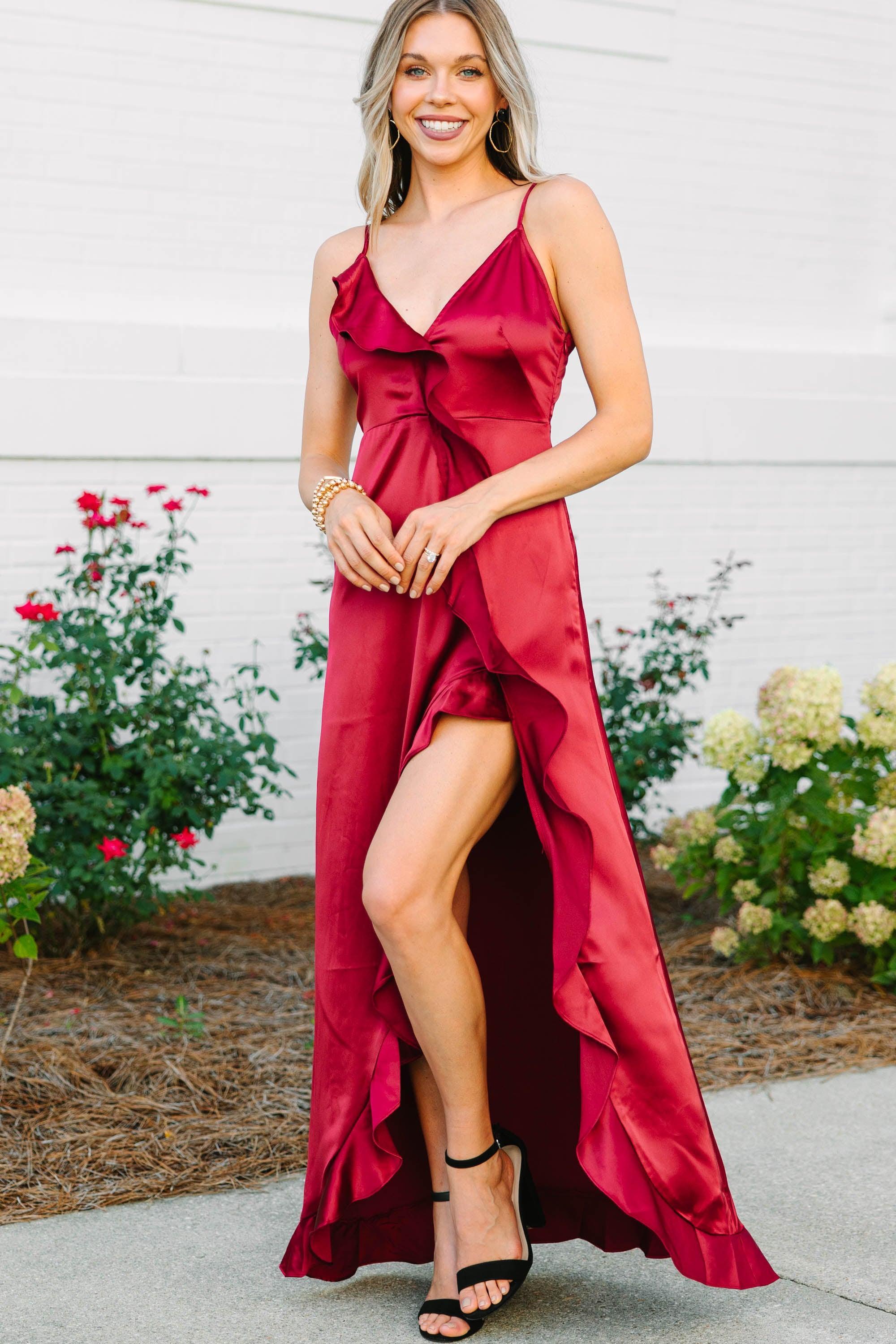 It's Gotta Be Love Burgundy Red Ruffled Maxi Dress Female Product Image