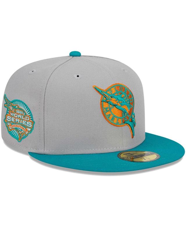 Mens New Era Gray/Teal Florida Marlins Cooperstown Collection 59FIFTY Fitted Hat Grey Product Image