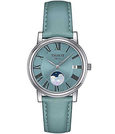 Tissot Womens Carson Premium Lady Moonphase Quartz Analog Light Blue Leather Strap Watch Product Image