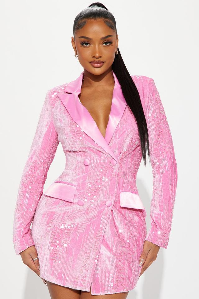 Amelia Sequin Blazer Dress - Pink Product Image