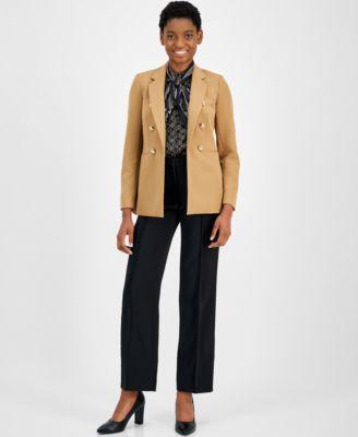 Anne Klein Womens Faux Double Breasted Jacket Tie Neck Blouse Pants Product Image