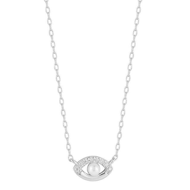 Sunkissed Sterling Cubic Zirconia & Freshwater Cultured Pearl Eye Necklace, Womens Silver Tone Product Image