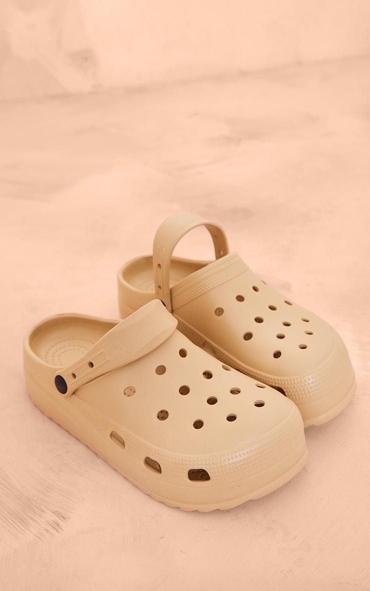 Beige Round Toe Moveable Strap Clogs Product Image