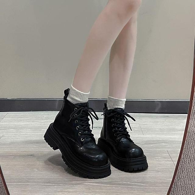 Faux Leather Platform Short Boots Product Image