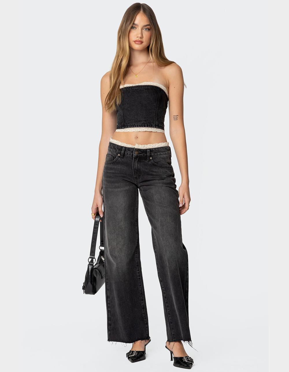 EDIKTED Karlie Lace Trim Jeans Product Image