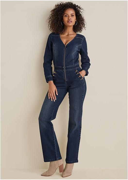 Zip Front Denim Jumpsuit Product Image