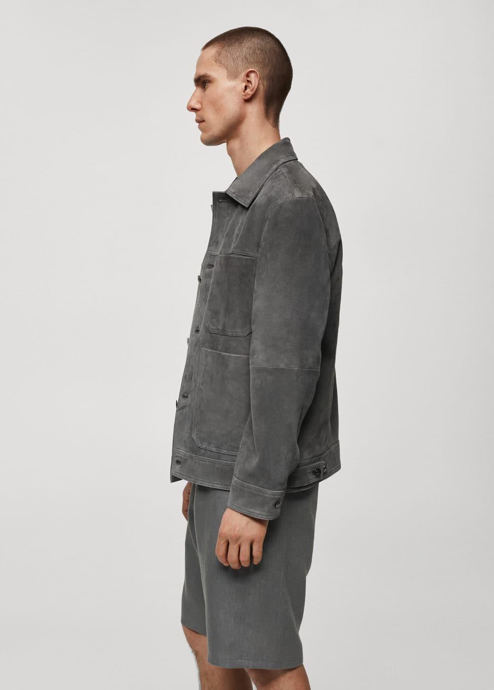 MANGO MAN - 100% leather jacket with pockets greyMen Product Image