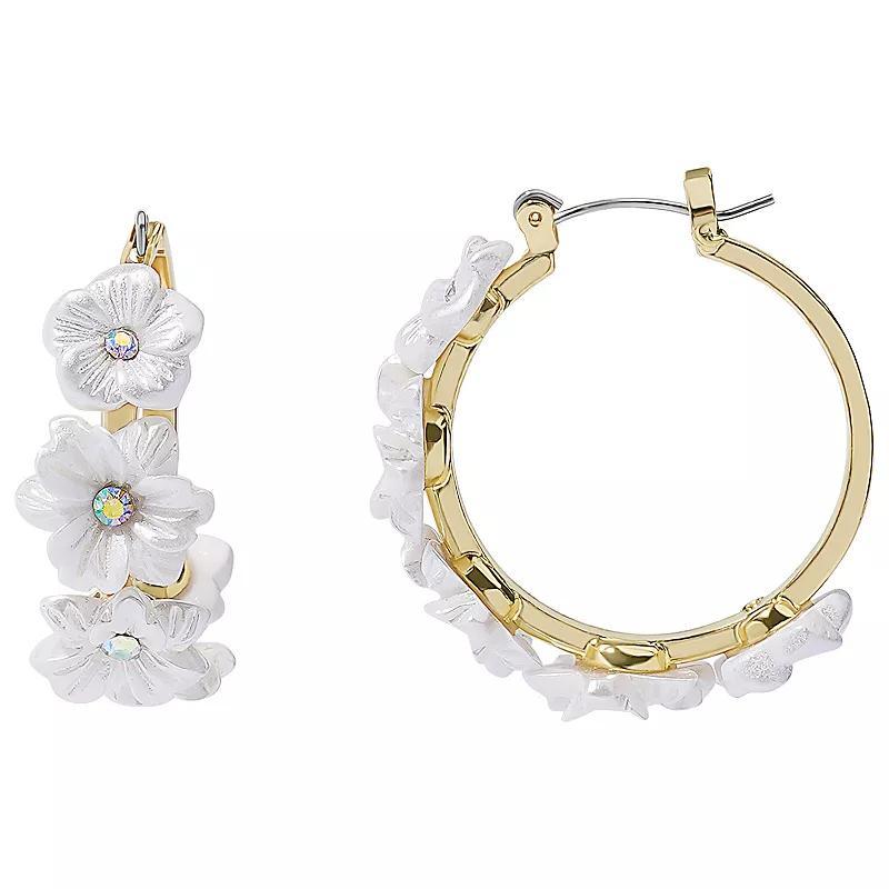 LC Lauren Conrad Gold Tone Flower Hoop Earrings, Womens, White Product Image