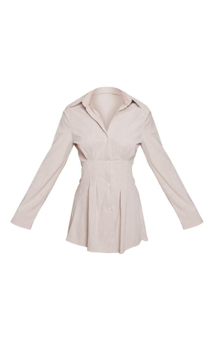 Cream Cord Flared Sleeve Button Shift Dress Product Image