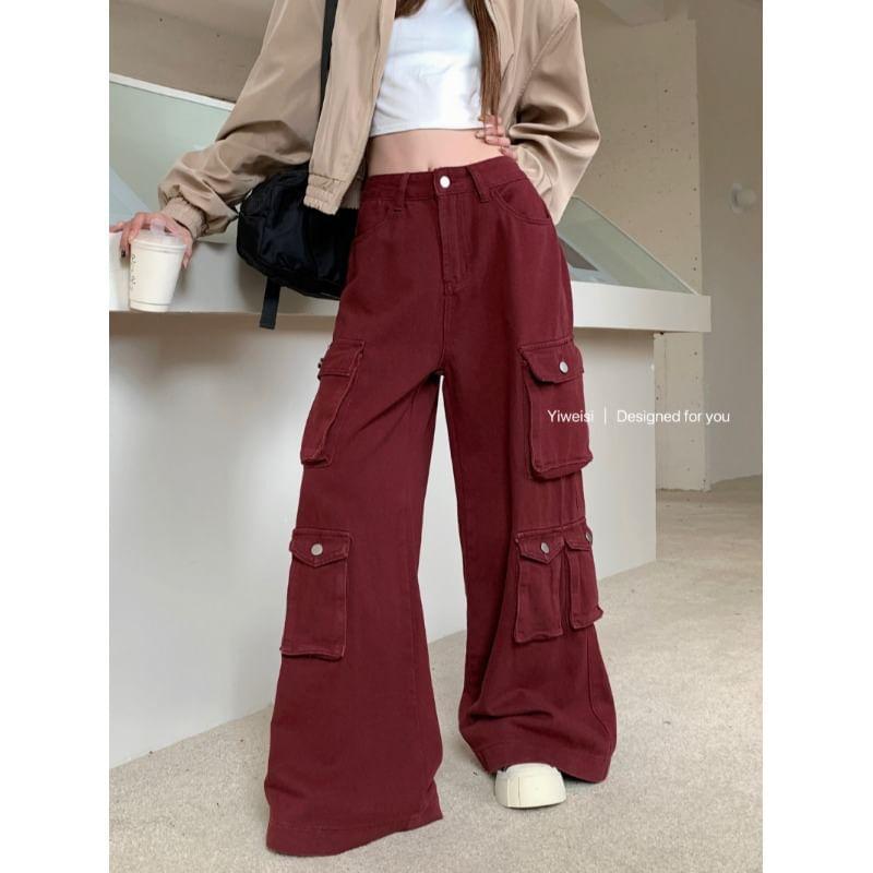 High Waist Pocket Detail Wide Leg Jeans Product Image