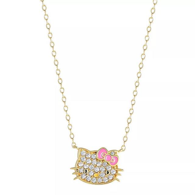 Sanrio Hello Kitty Sterling Silver Cubic Zirconia Pendant Necklace, Womens Gold Tone Product Image