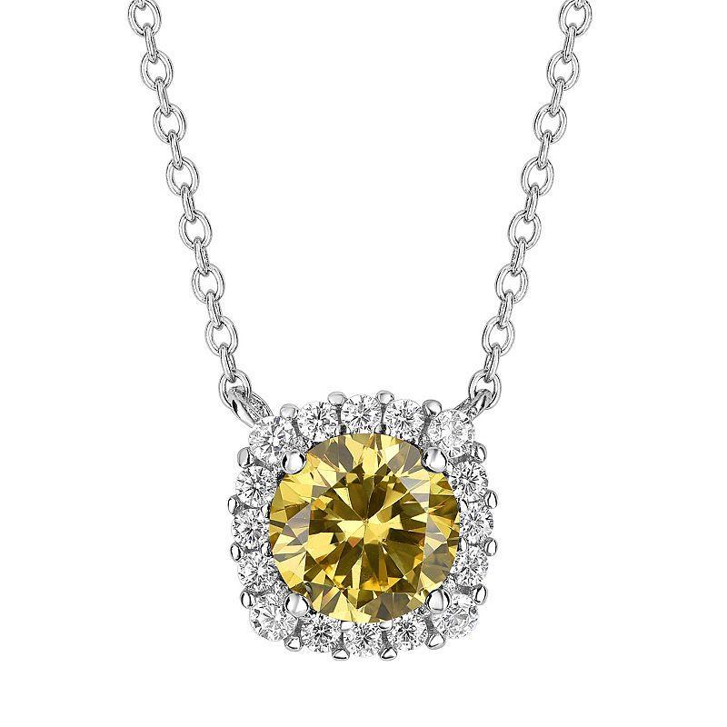 PRIMROSE Sterling Silver Cubic Zirconia Halo Pendant Necklace, Womens November Product Image