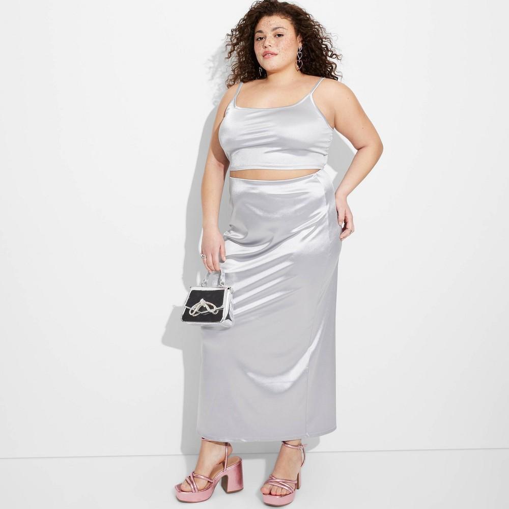 Womens High-Rise Shine Knit Maxi Skirt - Wild Fable Silver 3X Product Image