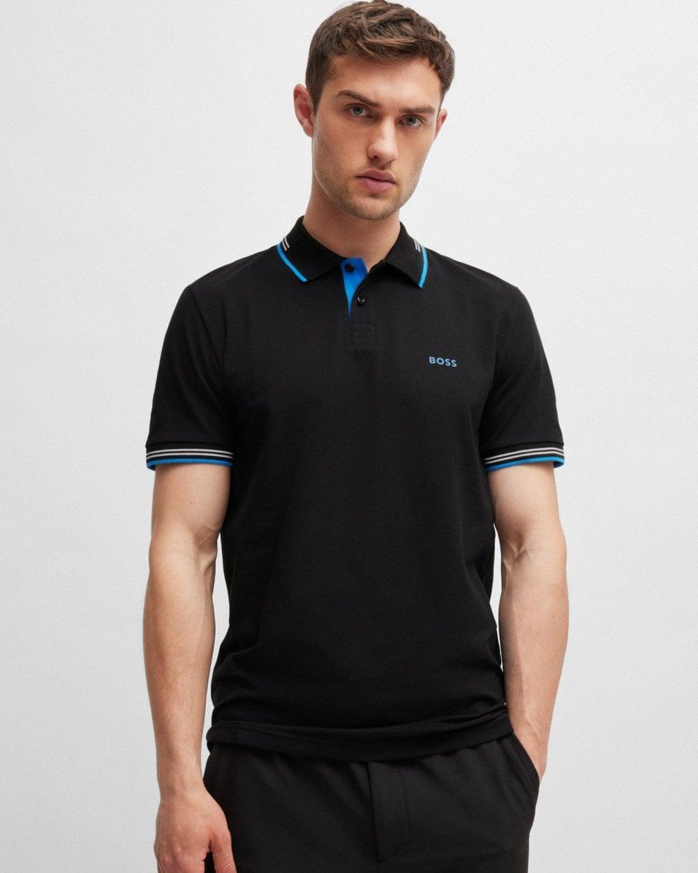 HUGO BOSS Stretch-cotton Slim-fit Polo Shirt With Branding In Black Product Image