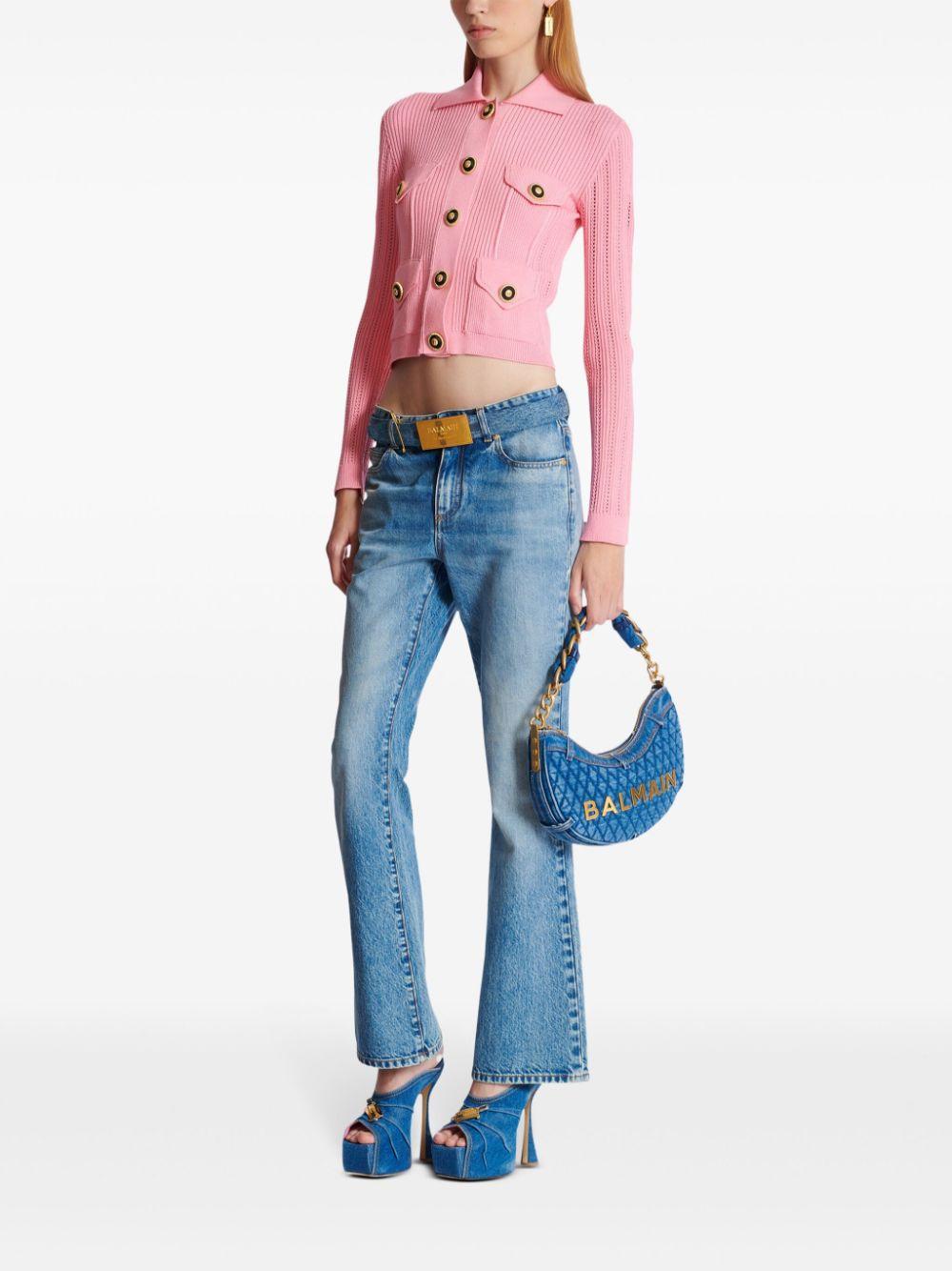 BALMAIN Cropped Knit Cardigan In Pink Product Image