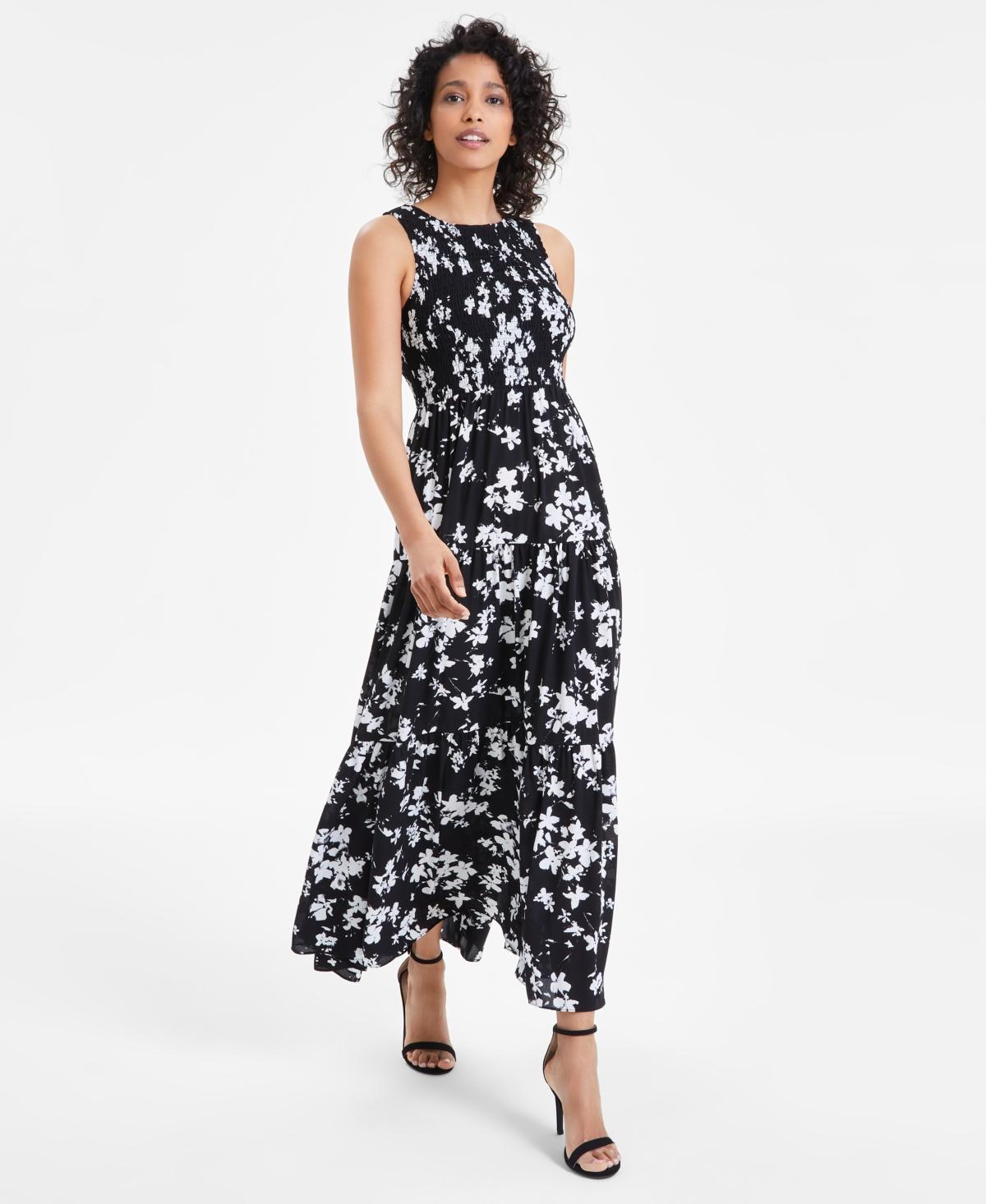 Anne Klein Womens Printed Smocked Tiered Maxi Dress Product Image