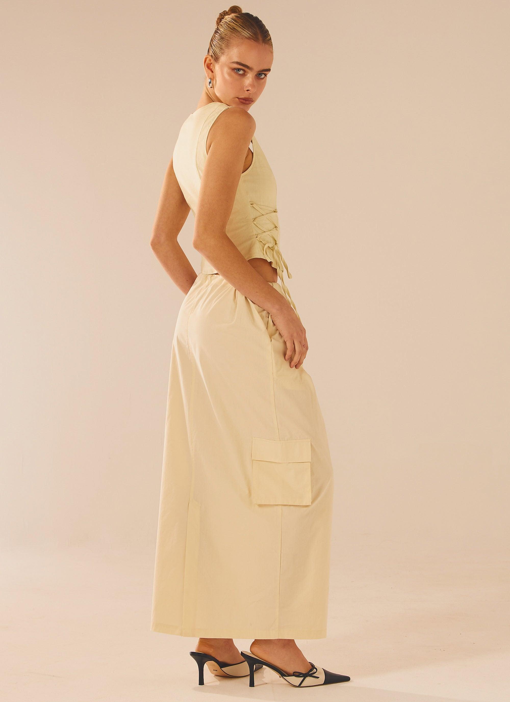 Curveball Cargo Midi Skirt - Beige Product Image