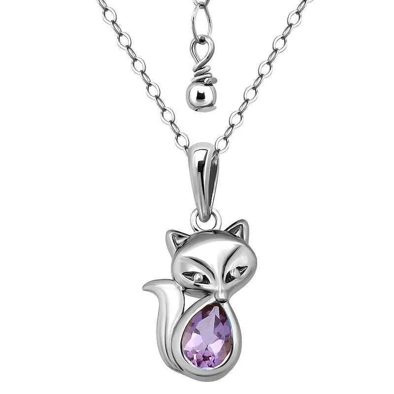 Aleure Precioso Sterling Silver Fox Pendant Necklace, Womens Purple Product Image