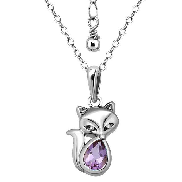 Aleure Precioso Sterling Silver Fox Pendant Necklace, Womens Purple Product Image