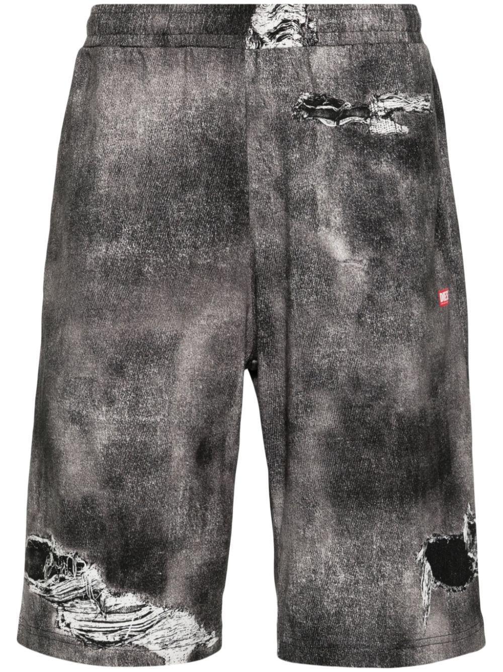 Distressed-print Cotton Track Shorts In Black Product Image