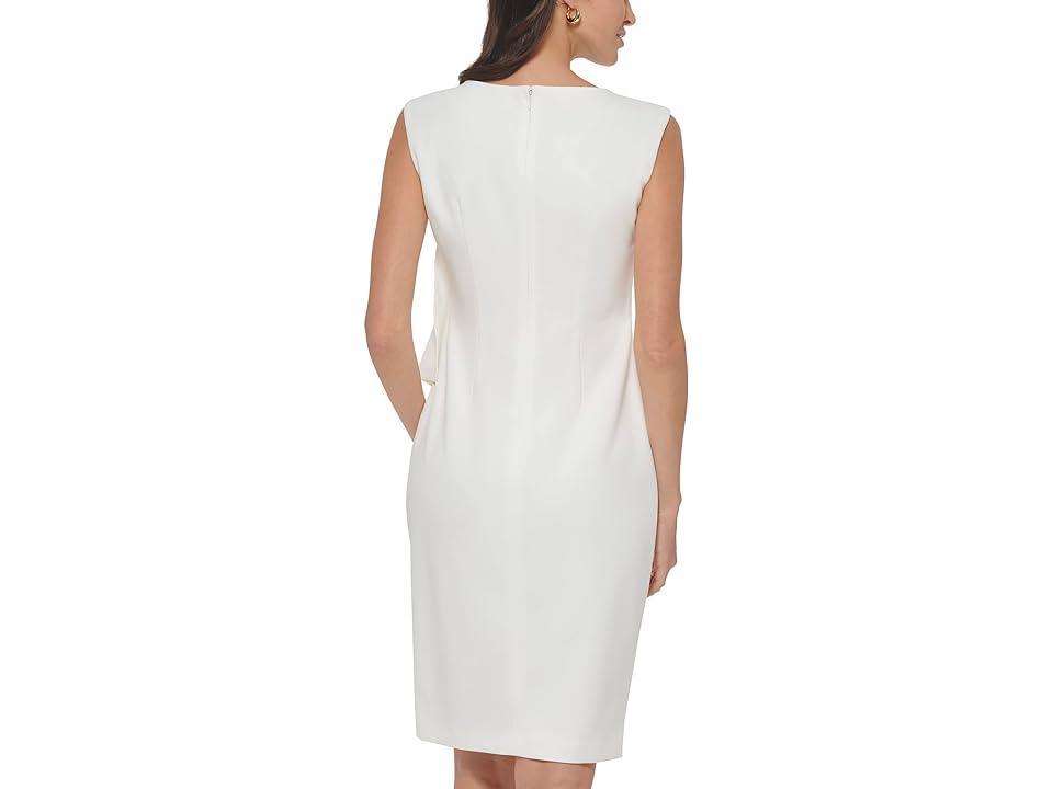 Calvin Klein Scuba Crepe Sheath with Ruching Detail (Cream) Women's Dress Product Image