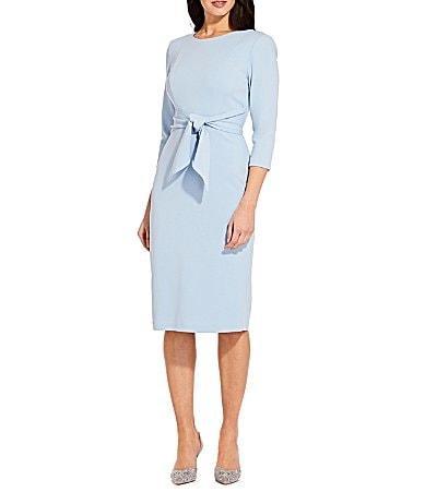 Adrianna Papell Stretch Crepe Crew Neck Tie Waist 34 Sleeve Midi Sheath Dress Product Image