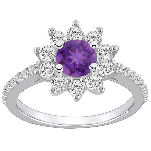 Alyson Layne 14k White Gold Round Amethyst & 3/4 Carat T.W. Diamond Halo Ring, Womens Purple Product Image