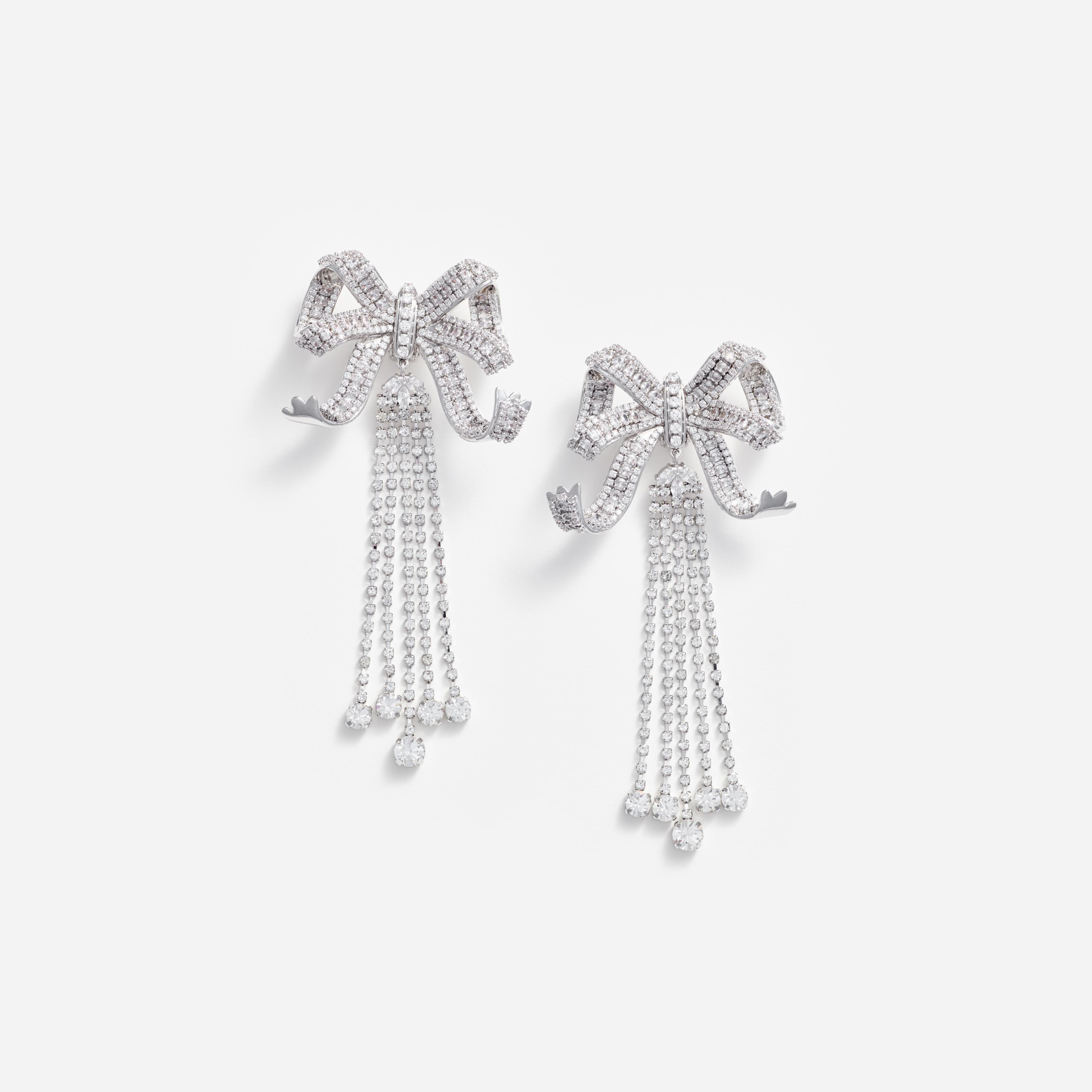 Large Crystal Bow Droplet Earrings product image