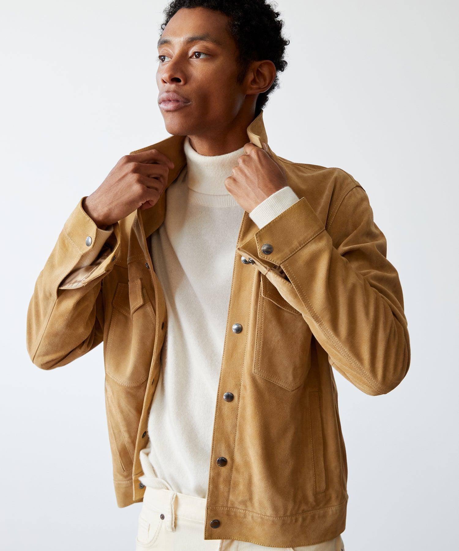 Italian Suede Snap Dylan Jacket in Cappuccino Product Image