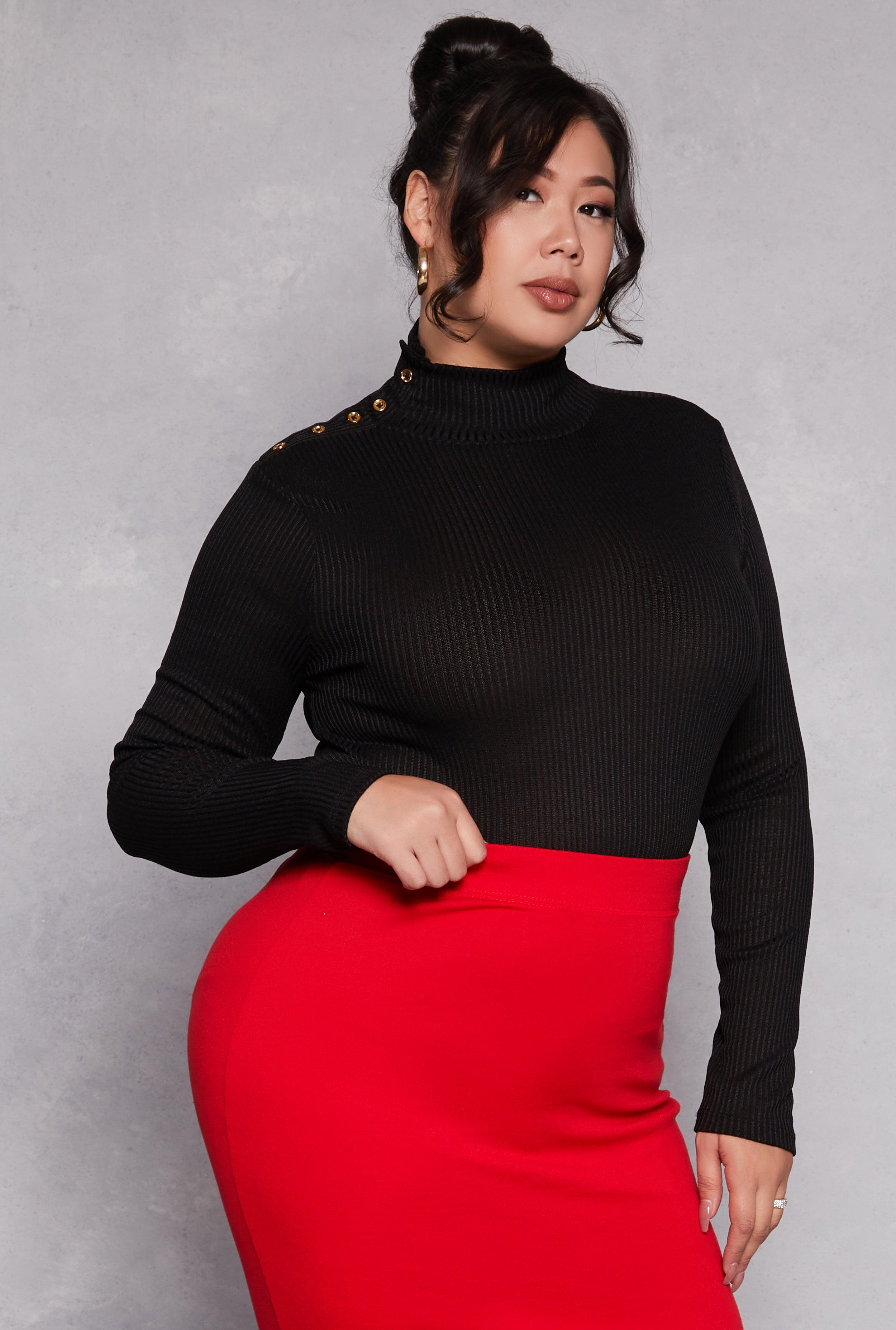 Womens Plus Size Button Detail Mock Neck Top Product Image