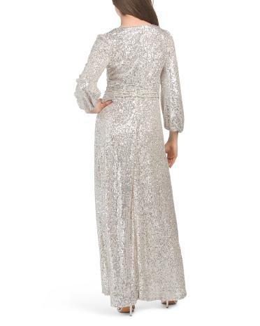 Long Sleeve Twist Front Sequin Gown for Women | Polyester Product Image