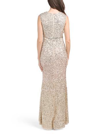 Ombre Sequin Gown With Front Slit for Women | Polyester Product Image