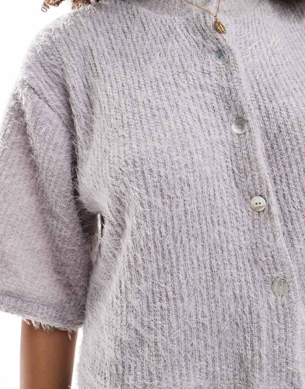 ASOS DESIGN fluffy boucle texture boxy cardigan in gray Product Image