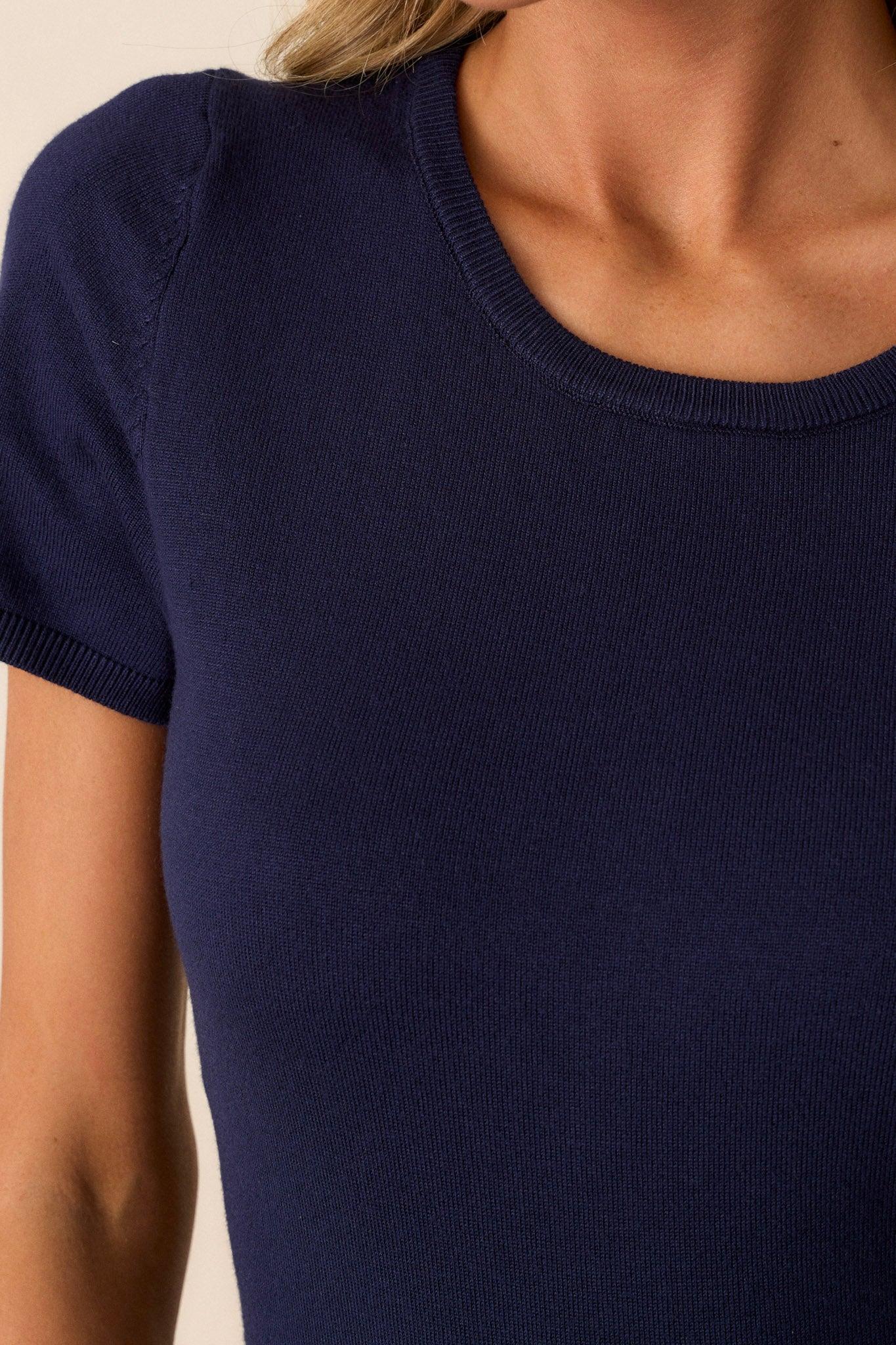 Cross Your Mind Navy Short Sleeve Sweater Top Product Image